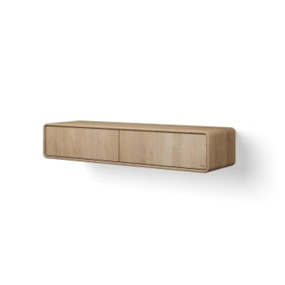 Looox Wooden Rounded Badkamermeubel - 30x160x46cm - 2 lades - eiken grijs