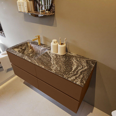 Mondiaz VICA-DLUX ensemble de meuble de salle de bain - 120cm - meuble sous-vasque reposant - 4 tiroirs - lavabo encastré cloud gauche - 1 trou de robinet - version haute de 60cm - lave