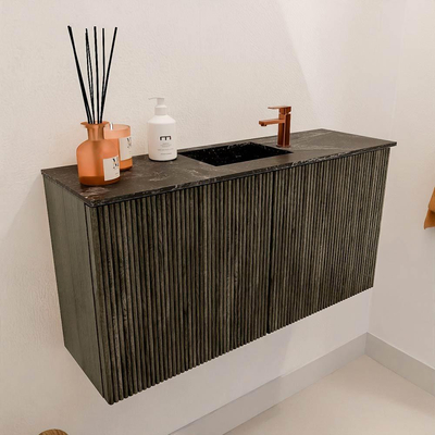 Mondiaz JOYA-DLUX 80cm meuble de salle de bains - couleur Shadow - Vasque FAYE position Milieu 1 trou de robinet couleur Lava.