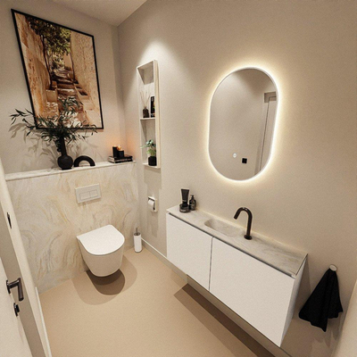 MONDIAZ TURE-DLUX Meuble toilette - 100cm - Talc - EDEN - vasque Ostra - position centrale - 1 trou de robinet