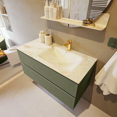 Mondiaz VICA-DLUX Ensemble de meuble de salle de bain - 100cm - meuble sous-vasque armée - 2 tiroirs - lavabo encastré cloud droite - 1 trou de robinet - version haute de 60cm - frape