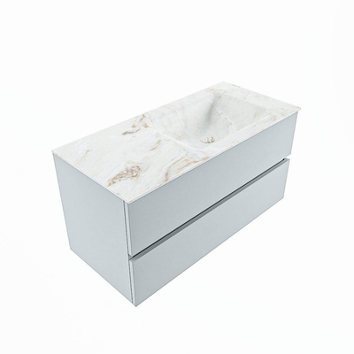 Mondiaz VICA-DLUX ensemble de meuble de salle de bain - 100cm - meuble sous-vasque argile - 2 tiroirs - lavabo encastré nuage droite - sans trous de robinet - version haute 60cm - frape