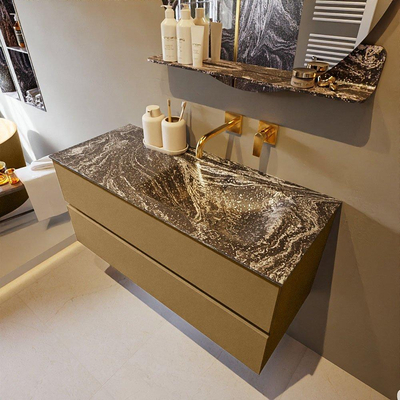 Mondiaz VICA-DLUX ensemble de meuble de salle de bain - 110cm - meuble sous-vasque oro - 2 tiroirs - lavabo encastré cloud droite - sans trous de robinet - version haute de 60cm - lave