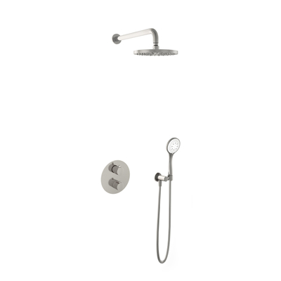 Hotbath Buddy IBS Ensemble de douche pluie - bras de douche mural 35cm - pomme de tête ronde 20cm - douchette 3 jets - nickel brossé