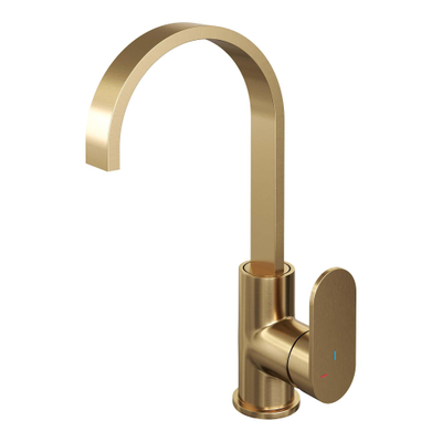 Brauer Gold - Edition Wastafelmengkraan opbouw - hoog - draaibaar - platte uitloop - model C - PVD - geborsteld goud SHOWROOMMODEL