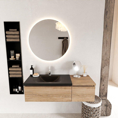 MONDIAZ BUKLA 120cm meuble de salle de bain avec module 40 couleur Chêne blanchi avec 2 tiroirs. Lavabo CLOUD à gauche 1 trou de robinet couleur Urbaine.