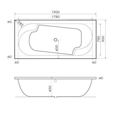 Xenz Parel Baignoire duo - 190x90x48 - bonde Centrale - acrylique - blanc