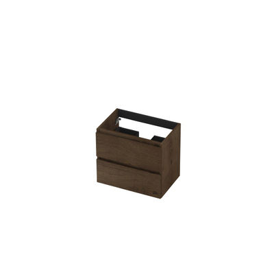 INK Wastafelonderkast - 60x40x52cm - 2 lades - greeploos - met houten keerlijst - MDF - Chocolate