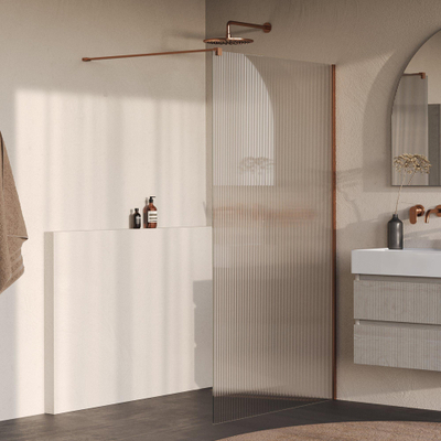 BRAUER Oblivion Paroi de douche à l'italienne - 120x200cm - verre cannelé clair - revêtement de verre - PVD - cuivre brossé