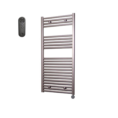 Sanicare HVS Radiateur électrique - 111,8x45cm - 596W - avec télécommande - thermostat - noir - en bas à droite - aspect inox (argent)