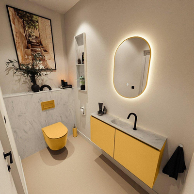 MONDIAZ TURE-DLUX Meuble toilette - 100cm - Ocher - EDEN - vasque Opalo - position centrale - 1 trou de robinet