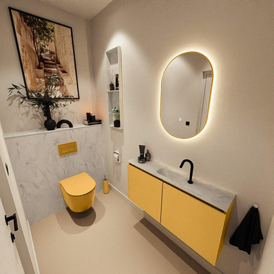 MONDIAZ TURE-DLUX meuble WC 100 cm Ocher. EDEN vasque Opalo position milieu. Avec 1 trou de robinet.