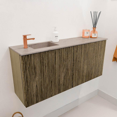 Mondiaz JOYA-DLUX 90cm toiletmeubel - kleur Dusk - Wastafel FAYE positie Links 1 kraangat kleur Saba.