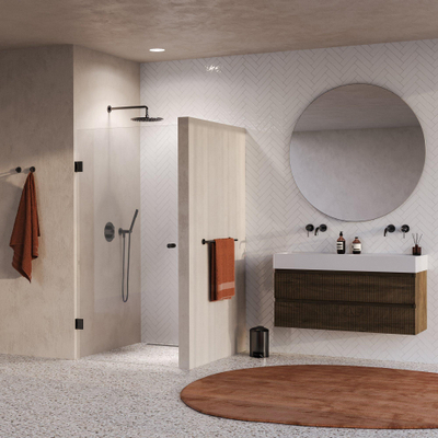 BRAUER Void Carving Nisdeur - 90x200cm - draaideur - glascoating - omkeerbaar - helder glas - geborsteld gunmetal PVD