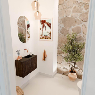 Mondiaz JOYA 60cm meuble de toilette - couleur Walnut - Vasque FAYE position Droite Sans trou de robinet couleur Urban