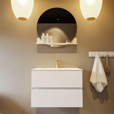 Mondiaz VICA-DLUX ensemble de meuble de salle de bain - 70cm - meuble sous lavabo talc - 2 tiroirs - lavabo encastré cloud milieu - 1 trou de robinet - miroir modèle spot - version XL 60cm haut - ostra