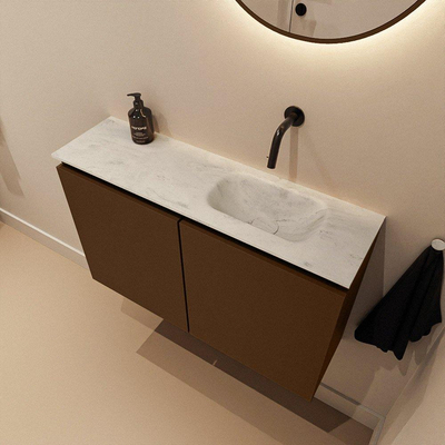 MONDIAZ TURE-DLUX 80cm toiletmeubel Rust. EDEN wastafel Opalo positie rechts. Zonder kraangat.