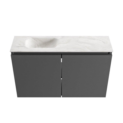 MONDIAZ TURE-DLUX 80cm toiletmeubel Dark Grey. EDEN wastafel Ostra positie links. Met 1 kraangat.