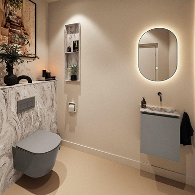 MONDIAZ TURE-DLUX 40cm toiletmeubel Smoke. EDEN wastafel Glace positie rechts. Zonder kraangat.