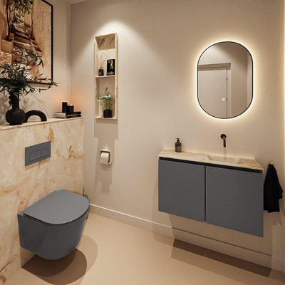 MONDIAZ TURE-DLUX Meuble de toilettes 80 cm Dark Grey. EDEN lavabo Frappe position droite. Sans trou de robinet.