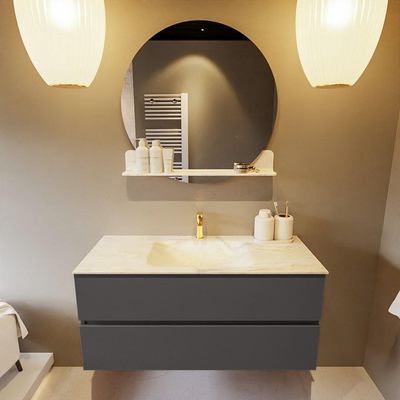 Mondiaz VICA-DLUX ensemble de meuble de salle de bain - 110cm - meuble sous-vasque gris foncé - 2 tiroirs - lavabo encastré nuage milieu - 1 trou de robinet - version haute de 60cm - ostra