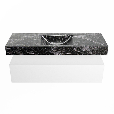 Mondiaz ALAN-DLUX Ensemble de meuble - 130cm - meuble Talc mat - 1 tiroir - Lavabo Cloud Lava suspendu - vasque Centre - 1 trou de robinet