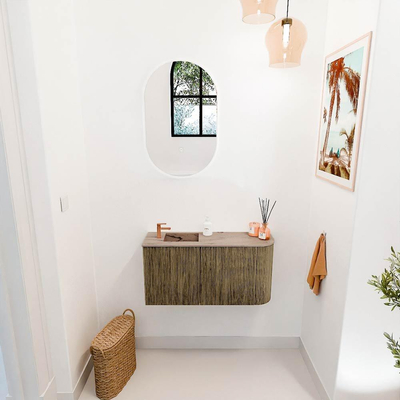Mondiaz JOYA-DLUX 81.6cm toiletmeubel - ronding rechts kleur Dusk - Wastafel FAYE positie Links 1 kraangat kleur Arena.