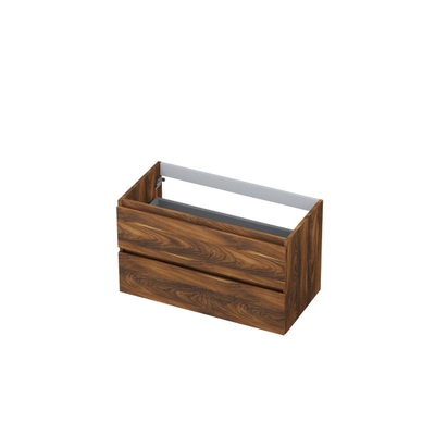 INK Wastafelonderkast - 90x45x52cm - 2 lades - greeploos - met houten keerlijst - MFC - Noten