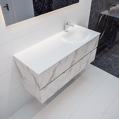 Mondiaz VICA ensemble de meuble de salle de bain - 120cm - meuble sous-vasque carrara - 2 tiroirs - lavabo moon droite - 1 trou de robinet - miroir LED - version XL 60cm haut