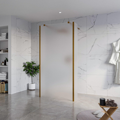 FugaFlow Eccelente Vetro Douche à l'italienne - 100x200cm - verre satiné - anticalcaire - verre de sécurité 8mm - 2 parois latérales 30cm - avec bras muraux et profilés d'angle - Cuivre brossé