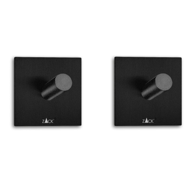 Zack Peco patère 4.2x4.2cm carrée autocollante Noir Mat set de 2
