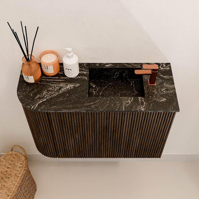 Mondiaz JOYA-DLUX 61.6cm toiletmeubel - ronding links kleur Walnut - Wastafel FAYE positie Rechts 1 kraangat kleur Lava.