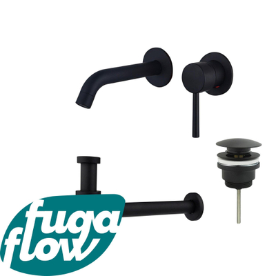 FugaFlow Eccelente Sobrado Badkamer Slim Wastafelkraanset - inbouw wastafelkraan - klikwaste plug - verlaagde design sifon - Mat zwart