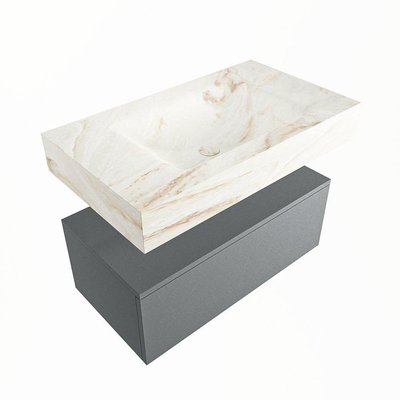 Mondiaz ALAN-DLUX Ensemble de meuble - 80cm - meuble Plata mat - 1 tiroir - Lavabo Cloud Frappe suspendu - vasque Centre - 0 trous de robinet