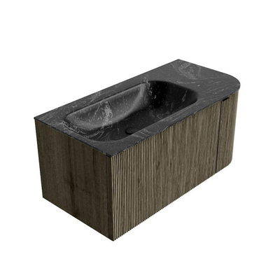 Mondiaz KURVE-DLUX Badkamermeubelset - 95x46x40cm - 1 lade - 1 deur - wastafel solid surface - links - zonder kraangat - Shadow