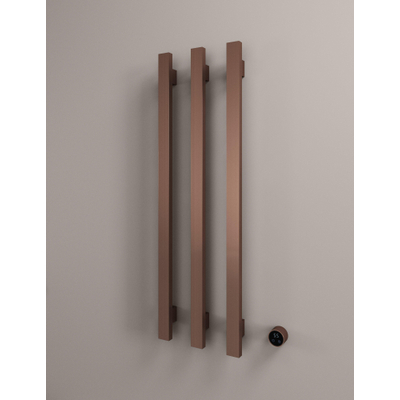 Hotbath &MORE Handdoekradiator - 57x115cm - vierkant - 3 stangen - verticaal - met schakelaar - PVD - geborsteld koper