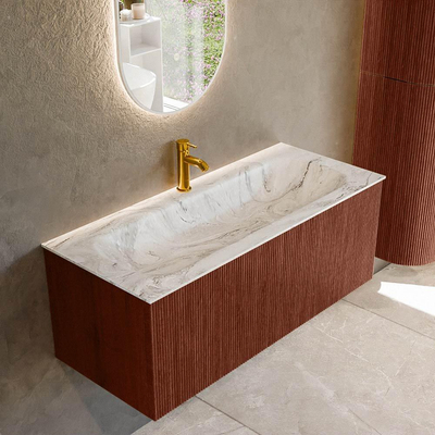 Mondiaz KURVE-DLUX Badkamermeubelset - 110x46x40cm - 1 lade - wastafel solid surface - midden - 1 kraangat - Ruby