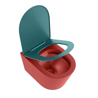 Mondiaz LAVIE hangtoilet – spoelrandloos – 36 x 53 cm – met softclose zitting – Fire (rood), zitting Smag (groen)