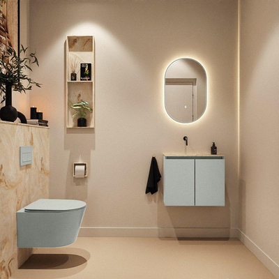 MONDIAZ TURE-DLUX Meuble toilette - 60cm - Greey - EDEN - vasque Frappe - position gauche - sans trou de robinet