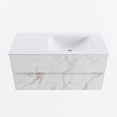 Mondiaz VICA ensemble de meuble de salle de bain - 100cm - meuble sous-vasque carrara - 2 tiroirs - lavabo cloud droite - sans trous de robinet - version haute de 60cm - talc