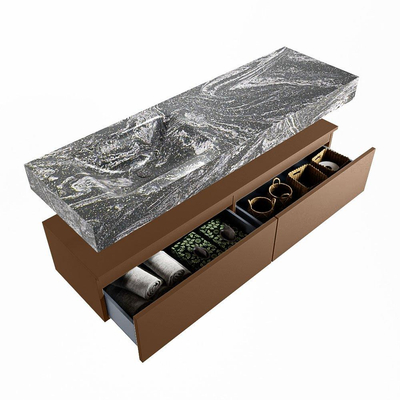Mondiaz ALAN-DLUX Ensemble de meuble - 150cm - meuble Rust mat - 2 tiroirs - Lavabo Cloud Lava suspendu - vasque Gauche - 1 trou de robinet