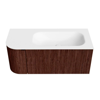 Mondiaz KURVE Badkamermeubelset - 105x46x40cm - 1 lade - 1 deur - wastafel solid surface - rechts - 1 kraangat - Ruby