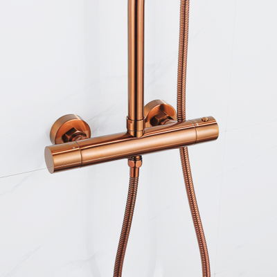 Fortifura Calvi Ensemble de douche pluie - thermostatique - douche principale 30cm - flexible métallique - douchette à main - Cuivre brossé PVD (Cuivre)