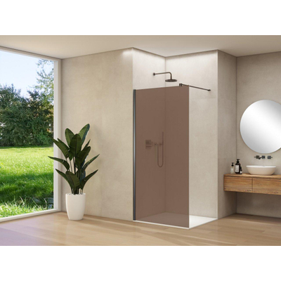 Van Rijn Products ST01 paroi fixe - 98x200cm - verre fumé bronze - - épaisseur 8mm - barre de stabilisation - profil mural - Gunmetal brossé