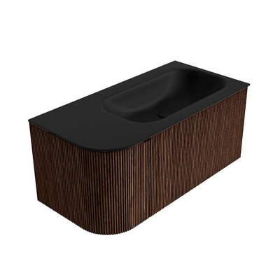 MONDIAZ KURVE 95cm Meuble salle de bain avec module 25 G - couleur Walnut - 1 tiroir - 1 porte - vasque BIG SMALL droite - 1 trou de robinet - Urban