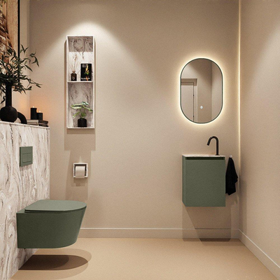 MONDIAZ TURE-DLUX Meuble toilette - 40cm - Army - EDEN - vasque Glace - position gauche - 1 trou de robinet