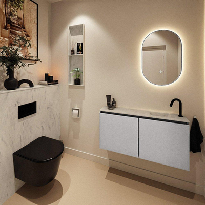MONDIAZ TURE-DLUX Meuble toilette - 100cm - Plata - EDEN - vasque Opalo - position droite - 1 trou de robinet