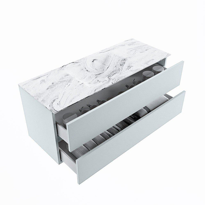 MONDIAZ VICA-DLUX Ensemble meuble de salle de bains - 120cm - meuble sous-vasque clay - 2 tiroirs - lavabo encastré cloud centré - 1 trou de robinet - version haute 60cm - glace