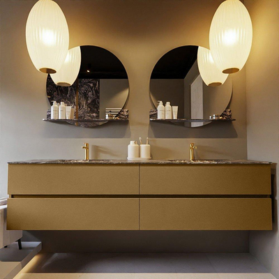 Mondiaz VICA-DLUX ensemble de meuble de salle de bain - 200cm - meuble sous-vasque oro - 4 tiroirs - lavabo encastrée cloud double - 2 trous de robinet - version haute de 60cm - lave