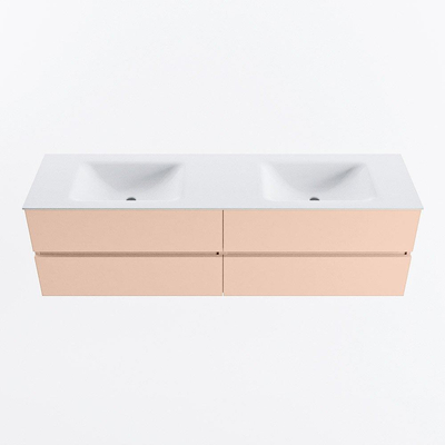 MONDIAZ Vica Ensemble meuble de salle de bains - 170cm - meuble bas rosee - 4 tiroirs - lavabo cloud double - 2 trous de robinet - version haute 60cm - talc